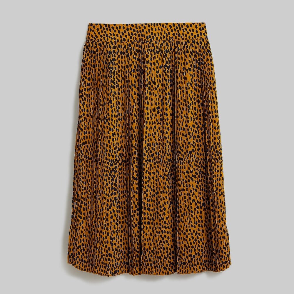 J.Crew pleated midi skirt in leopard print, labeled Women’s Size 4P.